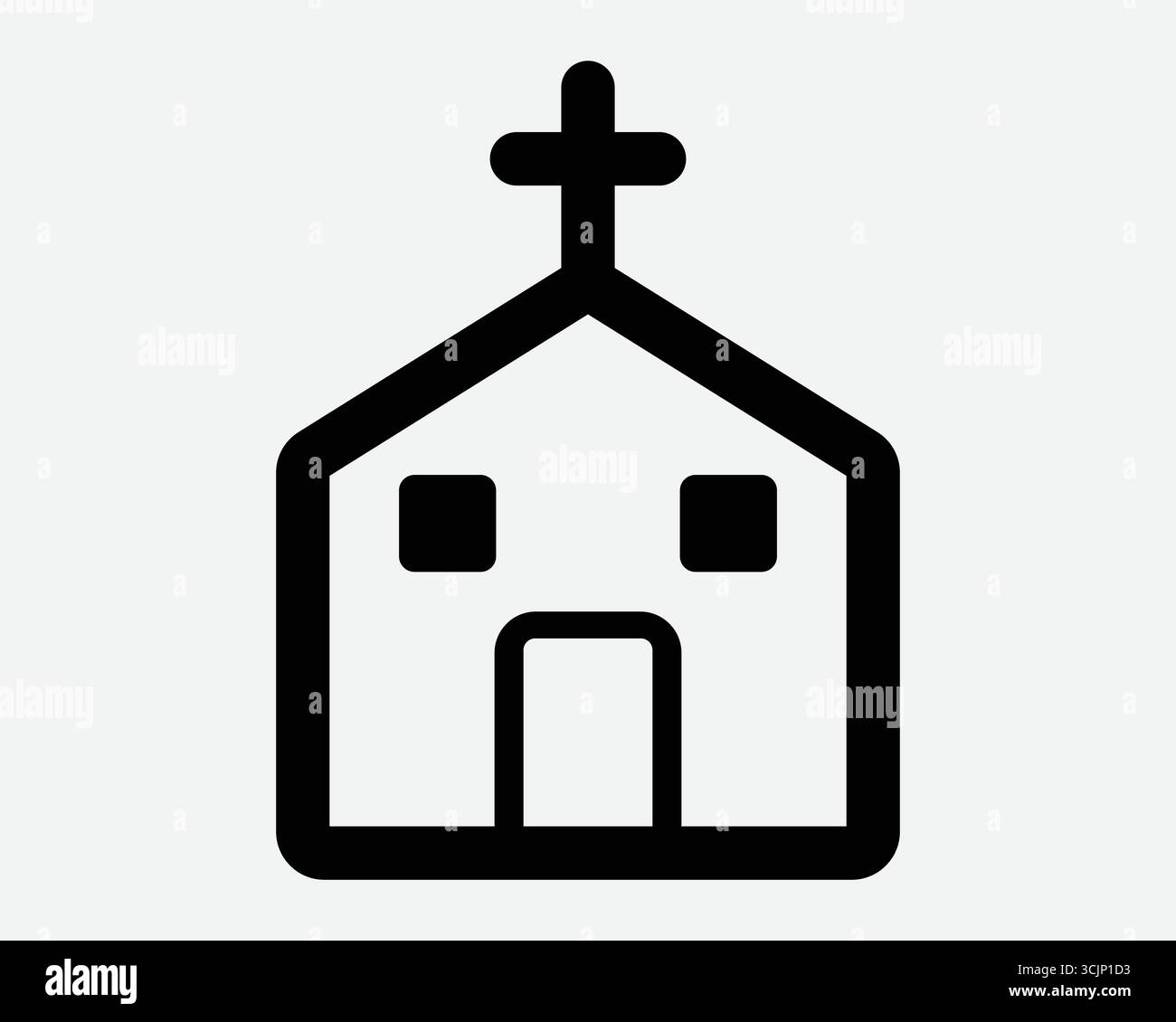 Icône Church Front Line. Schéma symbole d'un bâtiment de cathédrale religieuse avec croix pour la communauté chrétienne. Un lieu de culte spirituel Saint Illustration de Vecteur