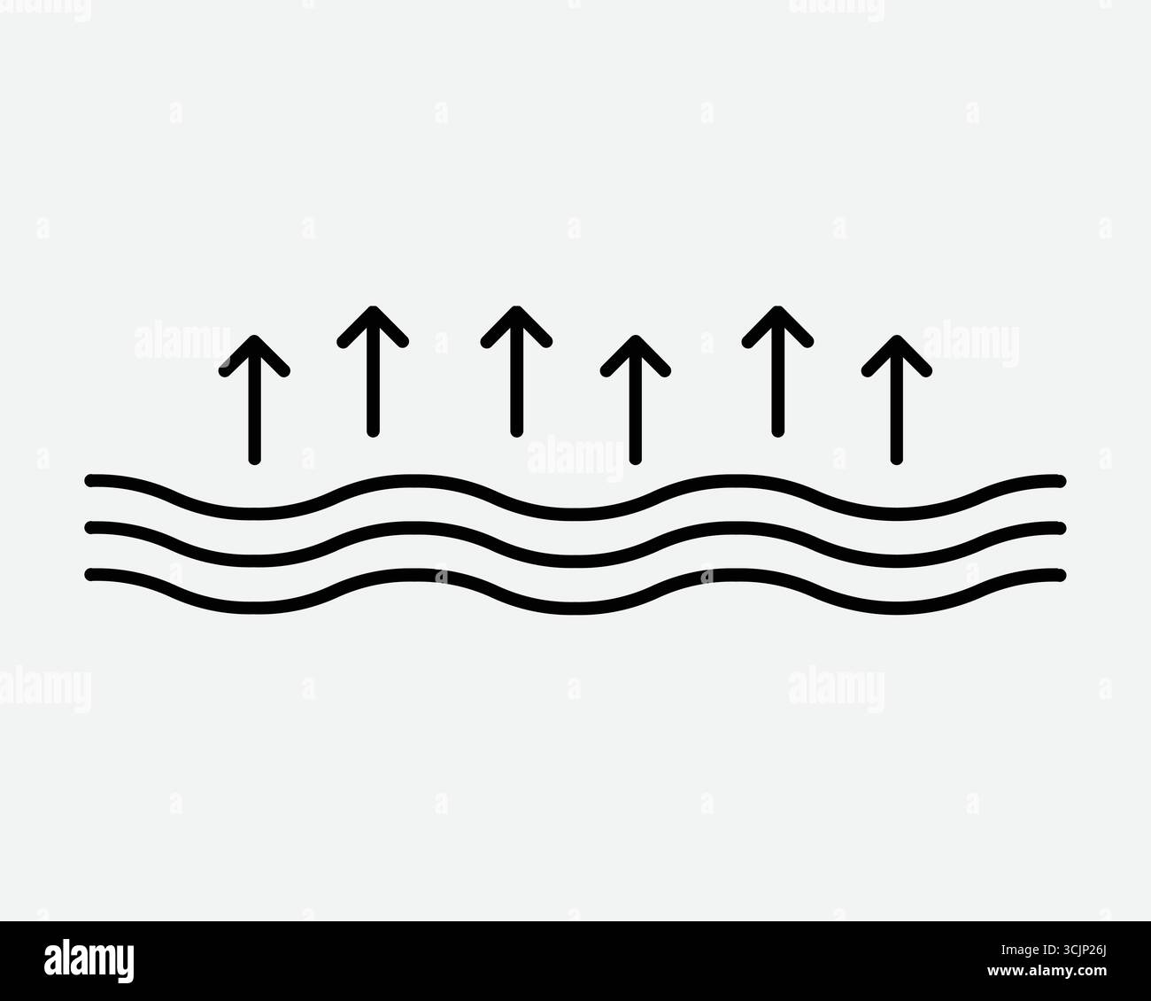 Icône d'évaporation surface de l'eau flèche d'évaporation pointant vers le haut de vague lac rivière mer océan noir symbole graphique symbole illustration météo vapeur montant ligne Illustration de Vecteur