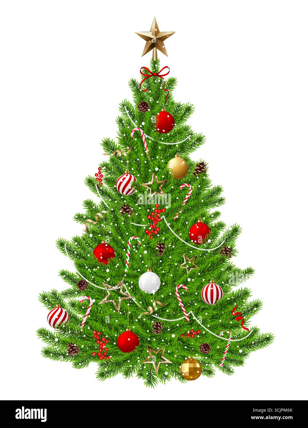Arbre de Noël isolé, décoration, boule, guirlande, ornement Illustration de Vecteur
