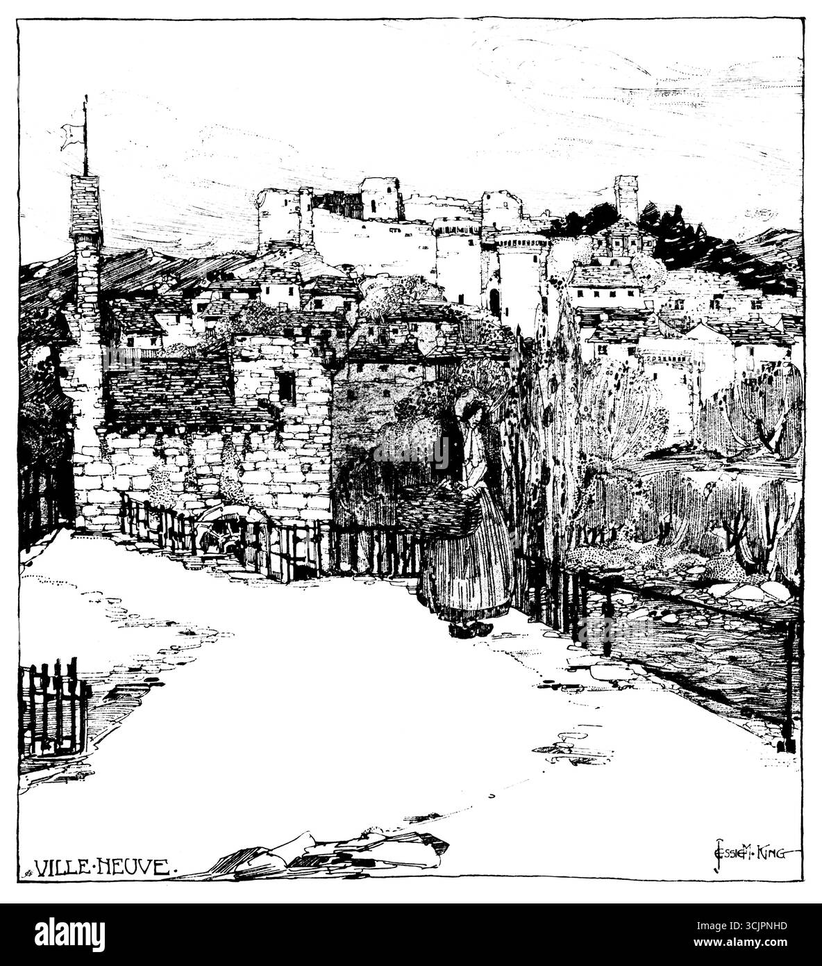 Ville Neuve, Avignon, France, illustration au trait dessinée par Jessie Marion King Banque D'Images