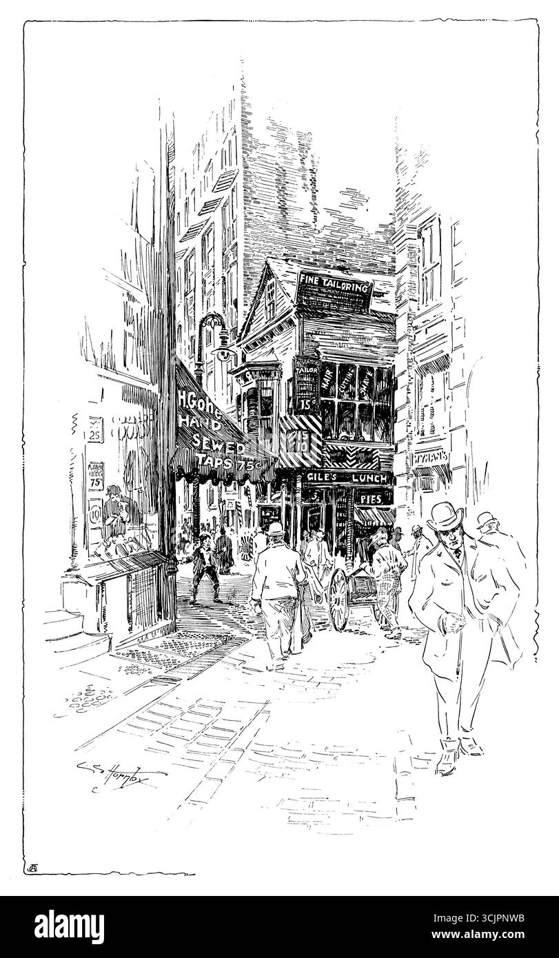 Spring Lane, Boston, Massachusetts vers 1905, dessin au trait de Lester G. Hornby Banque D'Images Spring Lane, Boston, Massachusetts vers 1905, dessin au trait de Lester G. Hornby Banque D'Images