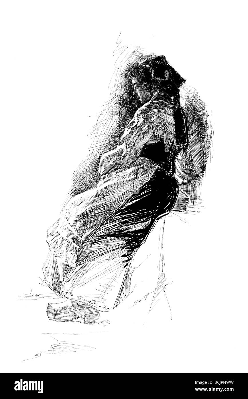 Fille paysanne nord-allemande, stylo 1905 dessin de Lester G Hornby Banque D'Images
