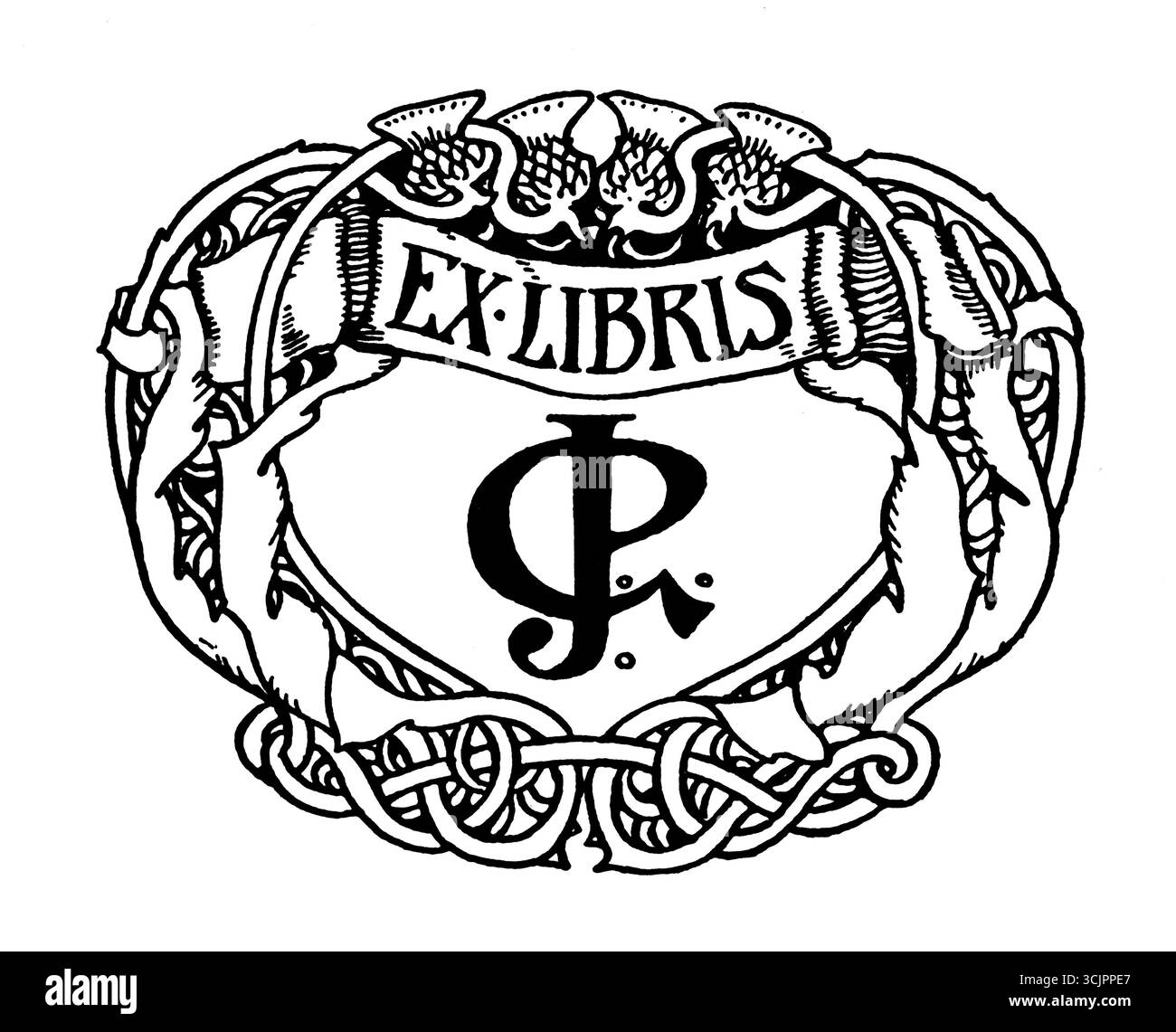 1906 initiales monogramme motif écossais bibliothèque par l'artiste W Christie Banque D'Images