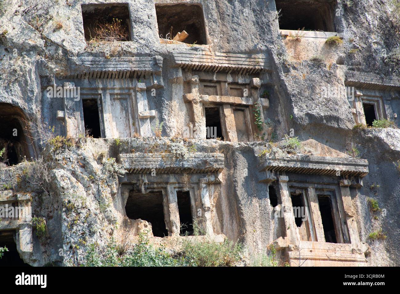 Tombes rupestres d'Amyntas des anciens Telmessos, 522-486 av. J.-C., Fethiye, province de Mugla, Turquie Banque D'Images