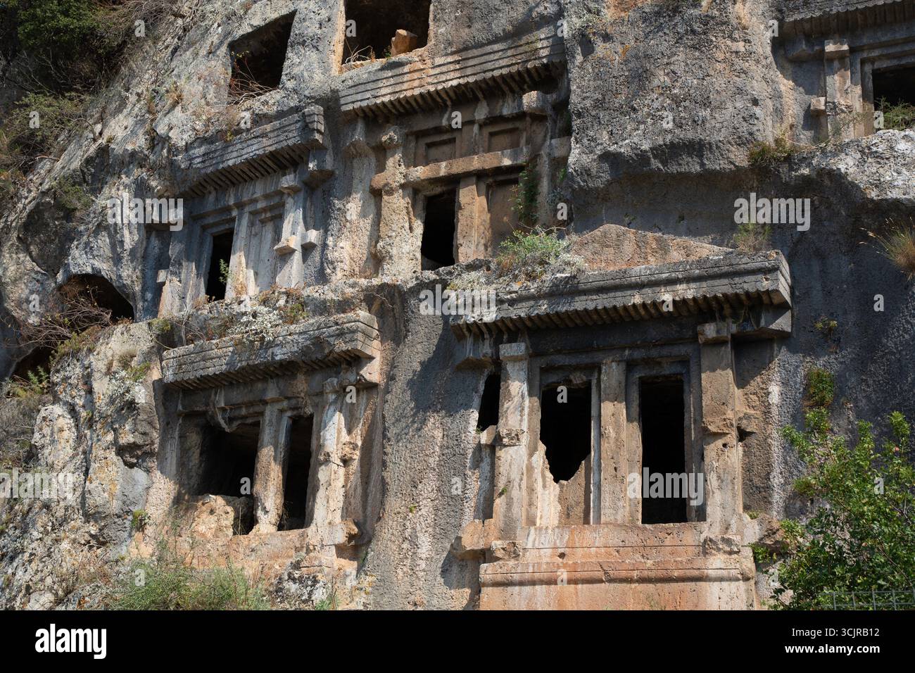 Tombes rupestres d'Amyntas des anciens Telmessos, 522-486 av. J.-C., Fethiye, province de Mugla, Turquie Banque D'Images