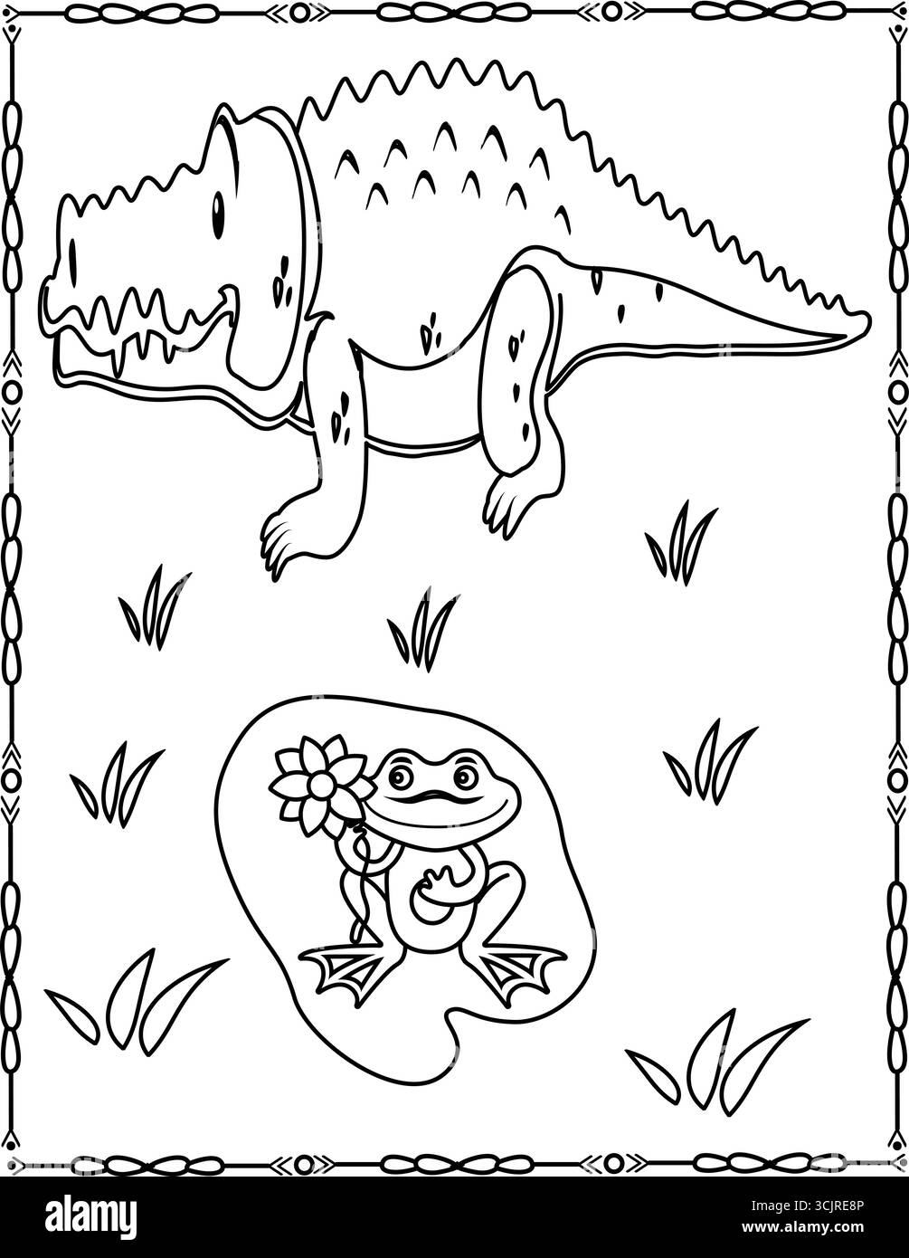 Illustration vectorielle d'un visage souriant noir et blanc Alligator isolé sur un fond blanc. Pour un livre de coloriage pour enfants. Illustration de Vecteur
