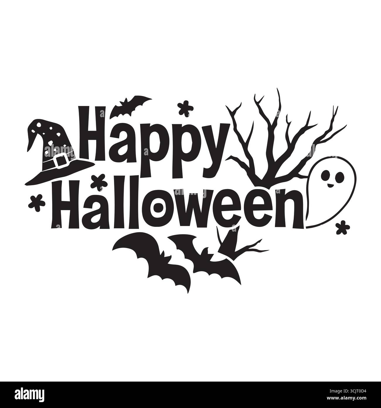 Dessin de contour noir et blanc d'un fantôme de dessin animé mignon avec un visage effrayant, parfait pour les thèmes d'Halloween, les icônes ou les dessins festifs. Illustration de Vecteur