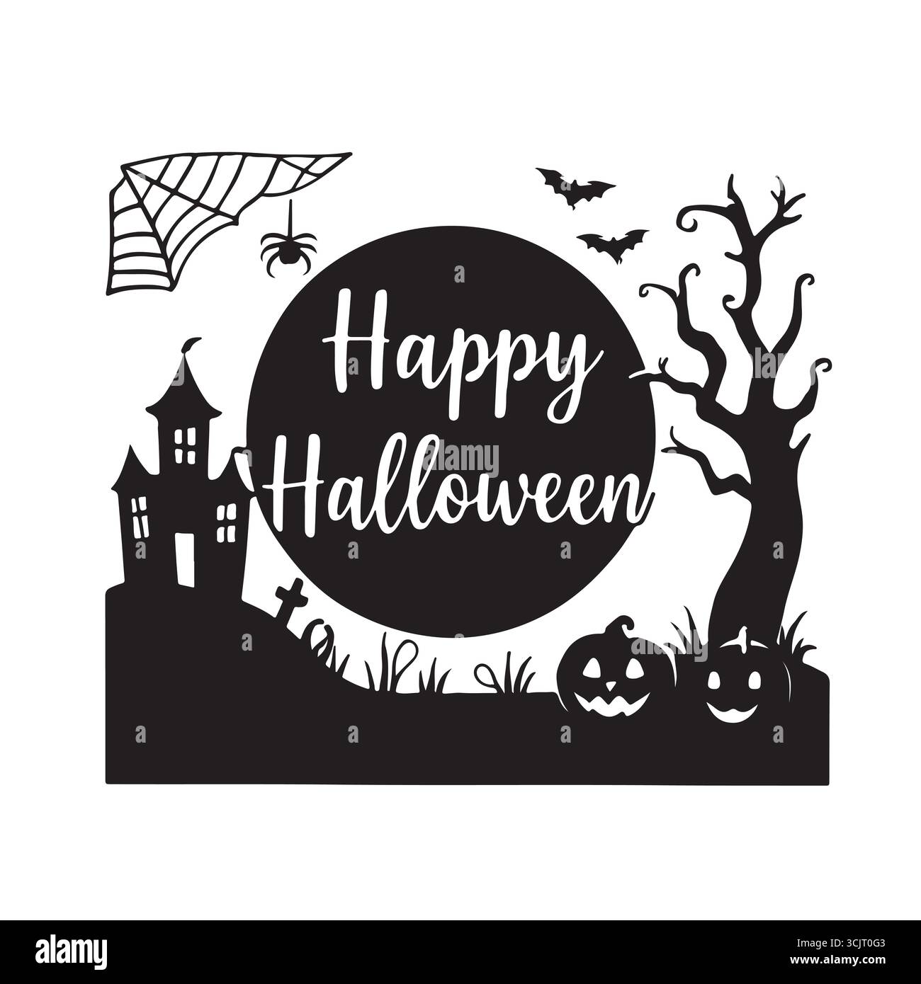 Dessin de contour noir et blanc d'un fantôme de dessin animé mignon avec un visage effrayant, parfait pour les thèmes d'Halloween, les icônes ou les dessins festifs. Illustration de Vecteur