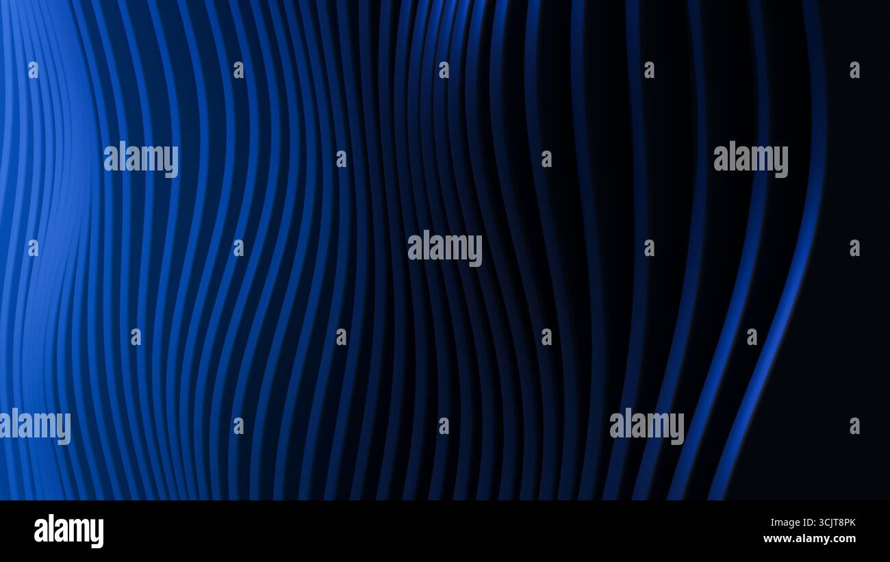 Un design de papier peint abstrait horizontal avec plusieurs bandes courbes bleues fluides ressemblant à des vagues, parfait pour les thèmes de la technologie, le ruban adhésif moderne Banque D'Images