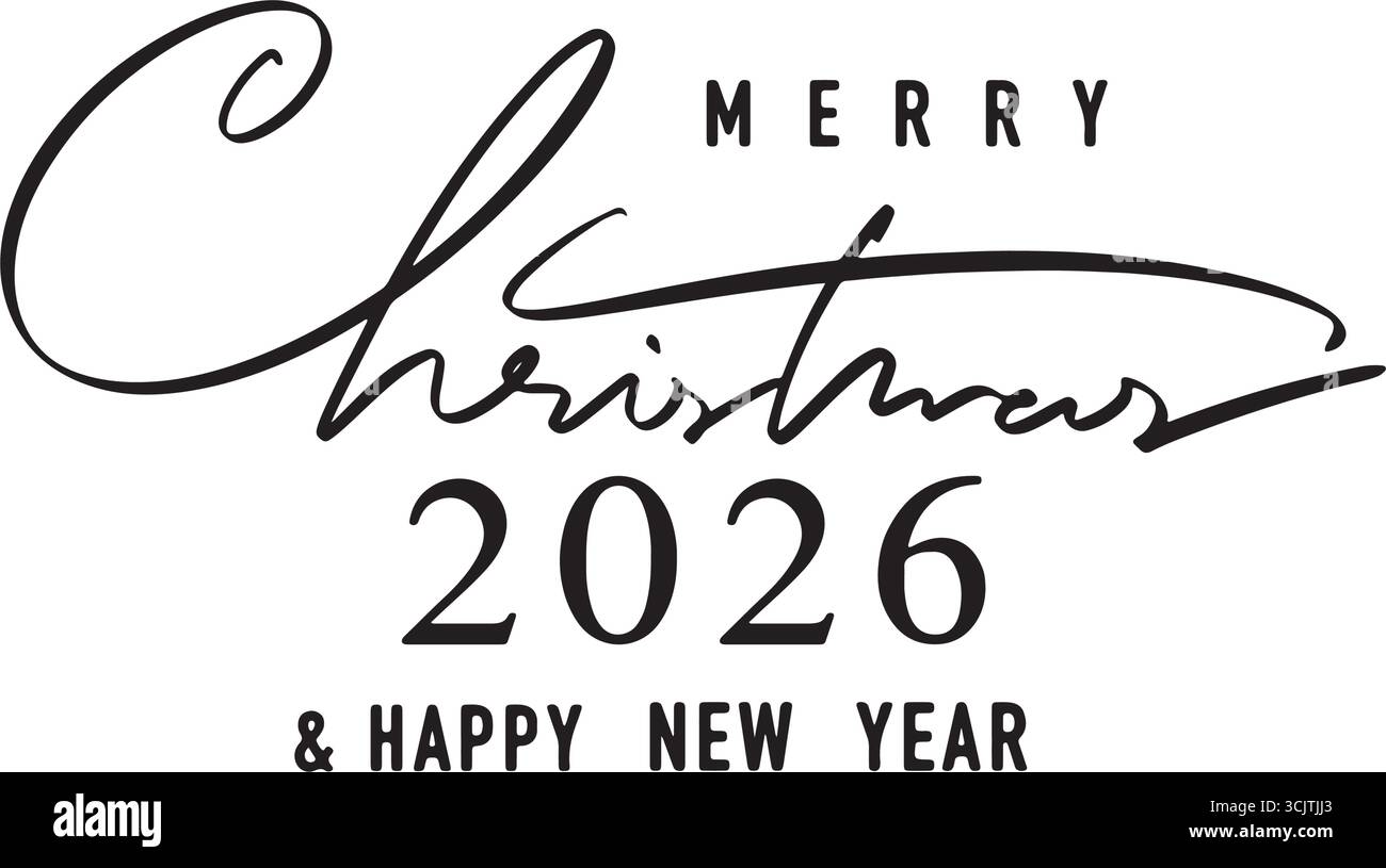 Joyeux Noël joyeux nouvel an 2026 texte police calligraphie manuscrite lettrage script noir objet de couleur joyeux Noël joyeux nouvel an 2026 événement d Illustration de Vecteur