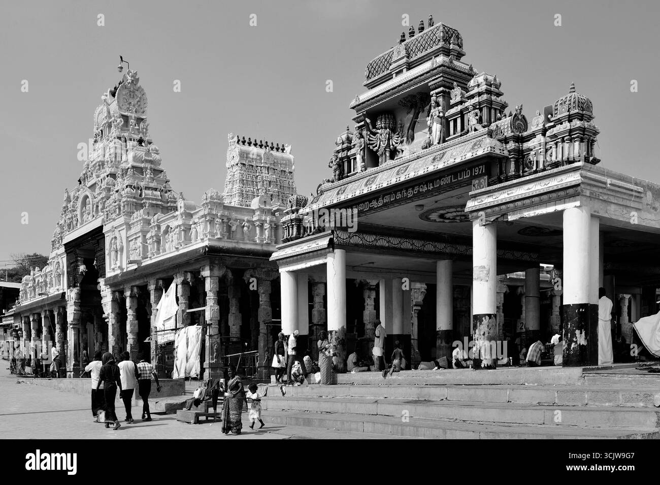 Photo en noir et blanc du temple Subramanyam à Tiruchendur Etat Tamil Nadu Inde Banque D'Images