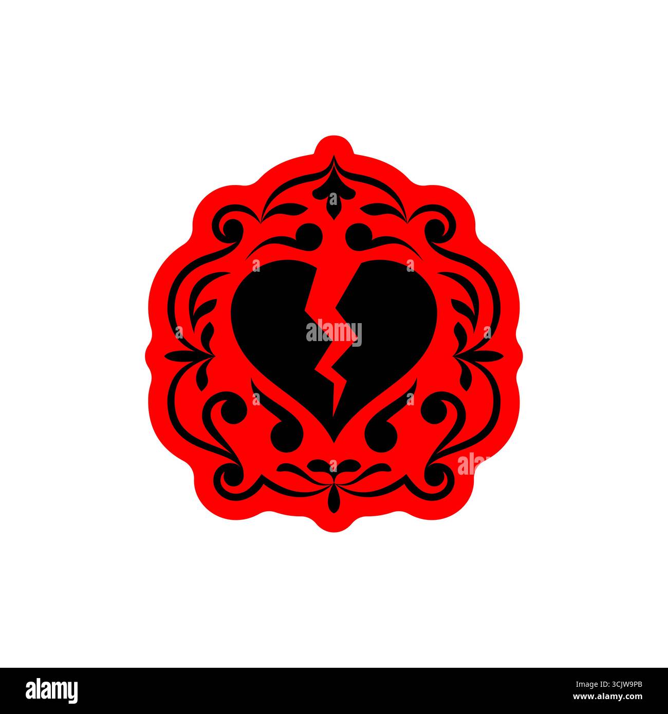 Crête ornementale au cœur brisé, symbolisant l'amour perdu, le chagrin, la solitude et le style décoratif gothique pour les concepts artistiques. Illustration de Vecteur