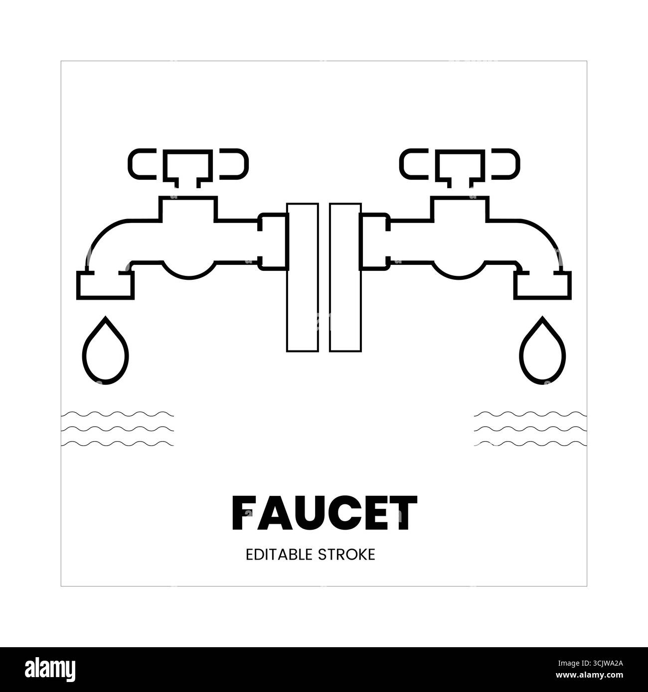 Dessin au trait représentant deux robinets égoutteurs reliés par un tuyau avec des gouttes d'eau Illustration de Vecteur