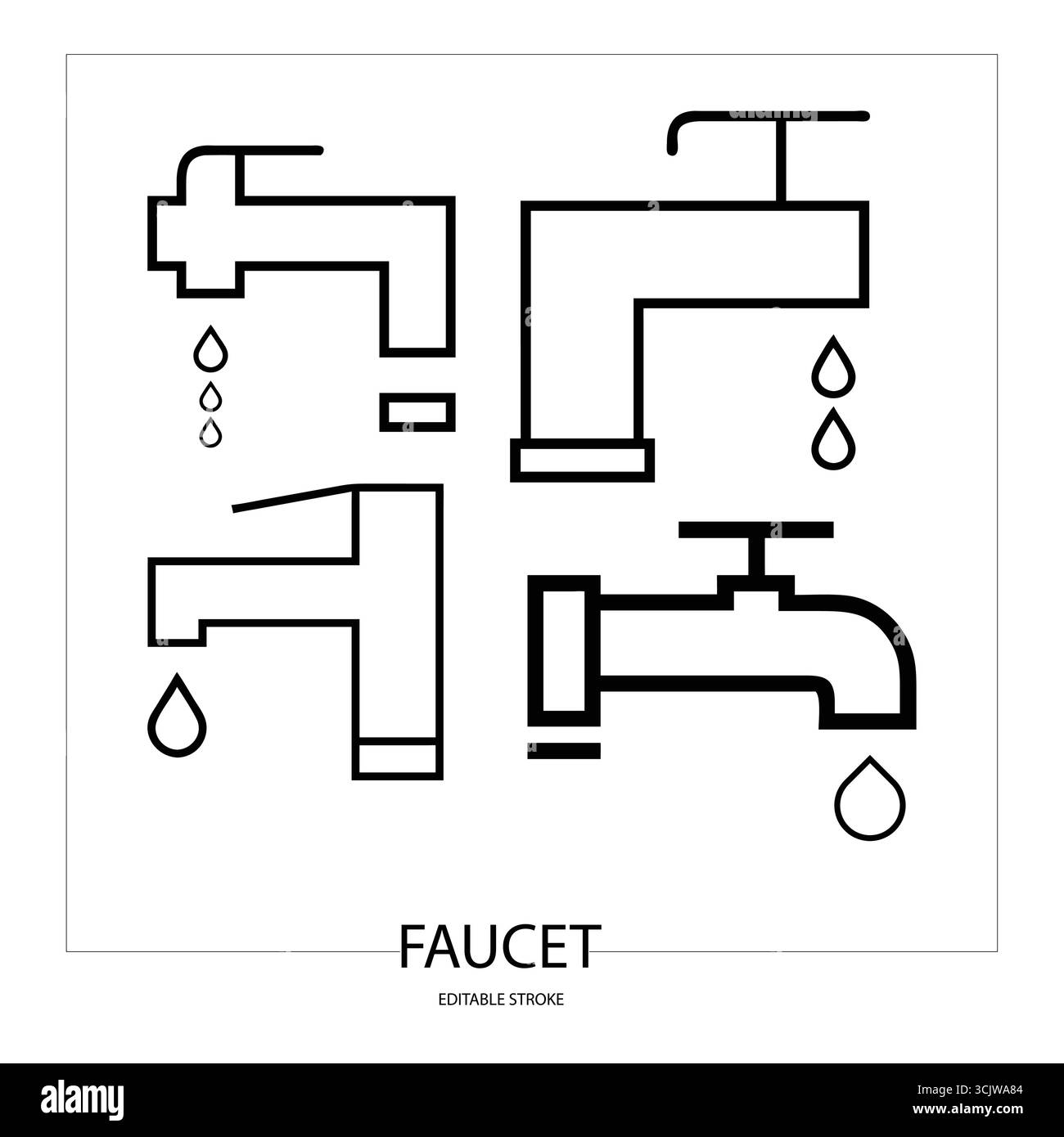 Icônes de robinet modernes représentant l'écoulement de l'eau et les appareils de plomberie dans un design propre Illustration de Vecteur