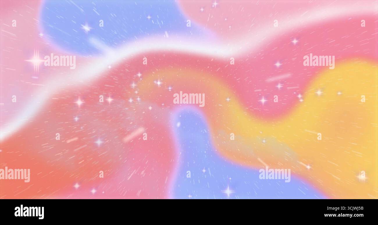 Affichage de dégradés pastel tourbillonnants sur la toile de fond gauche, avec des éclats d'étoile ajoutant du mouvement, espace de copie Banque D'Images