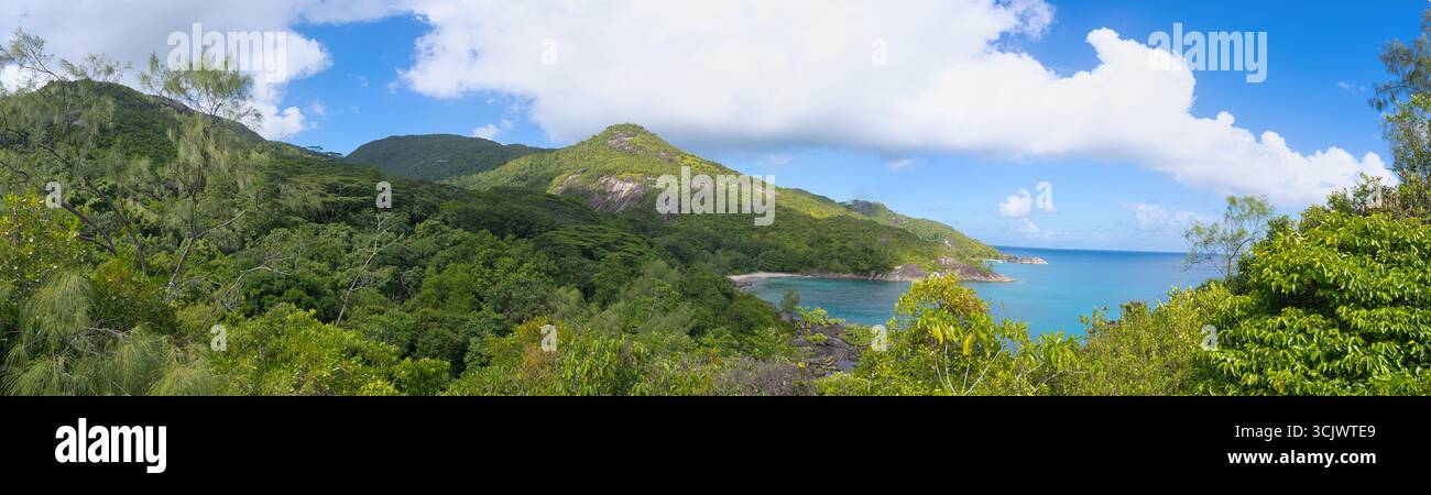 Anse sentier nature majeur, panorama sur la plage depuis le point de vue, Mahé Seychelles 3 Banque D'Images