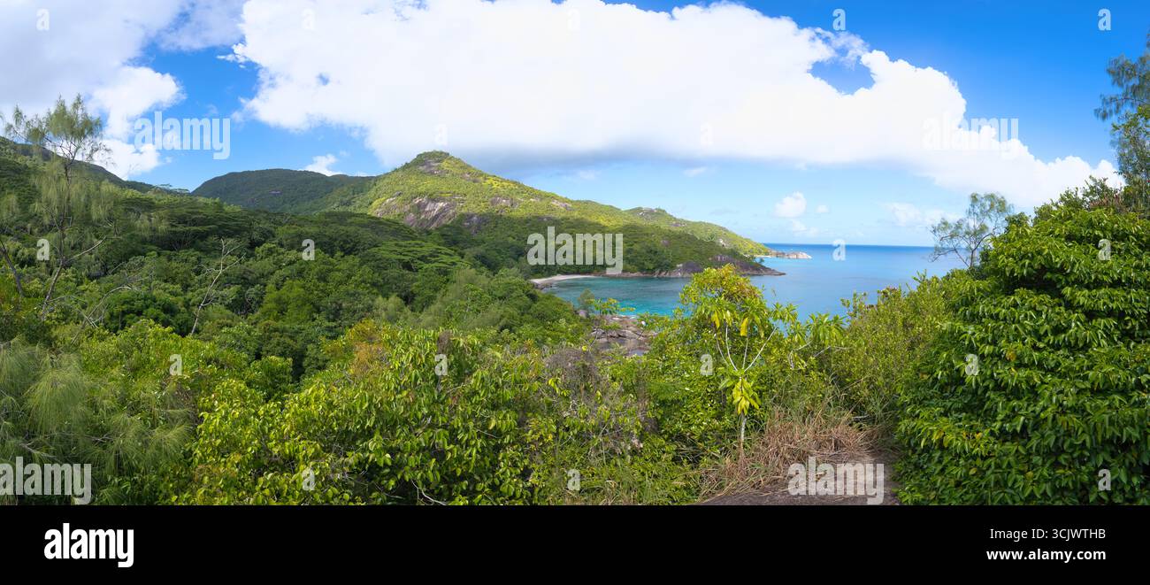 Anse sentier nature majeur, panorama sur la plage depuis le point de vue, Mahé Seychelles 2 Banque D'Images