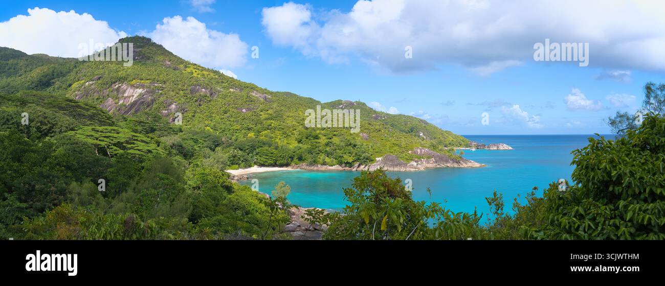 Anse sentier nature majeur, panorama sur la plage depuis le point de vue, Mahé Seychelles Banque D'Images