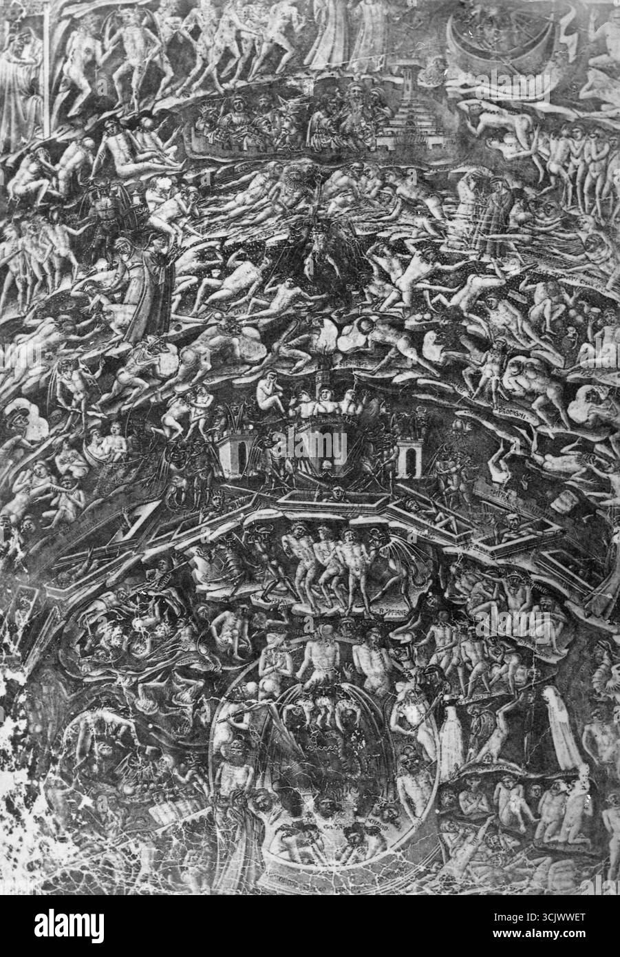 Carte des 9 cercles de l'enfer de Dante, peinture du XVe siècle Banque D'Images