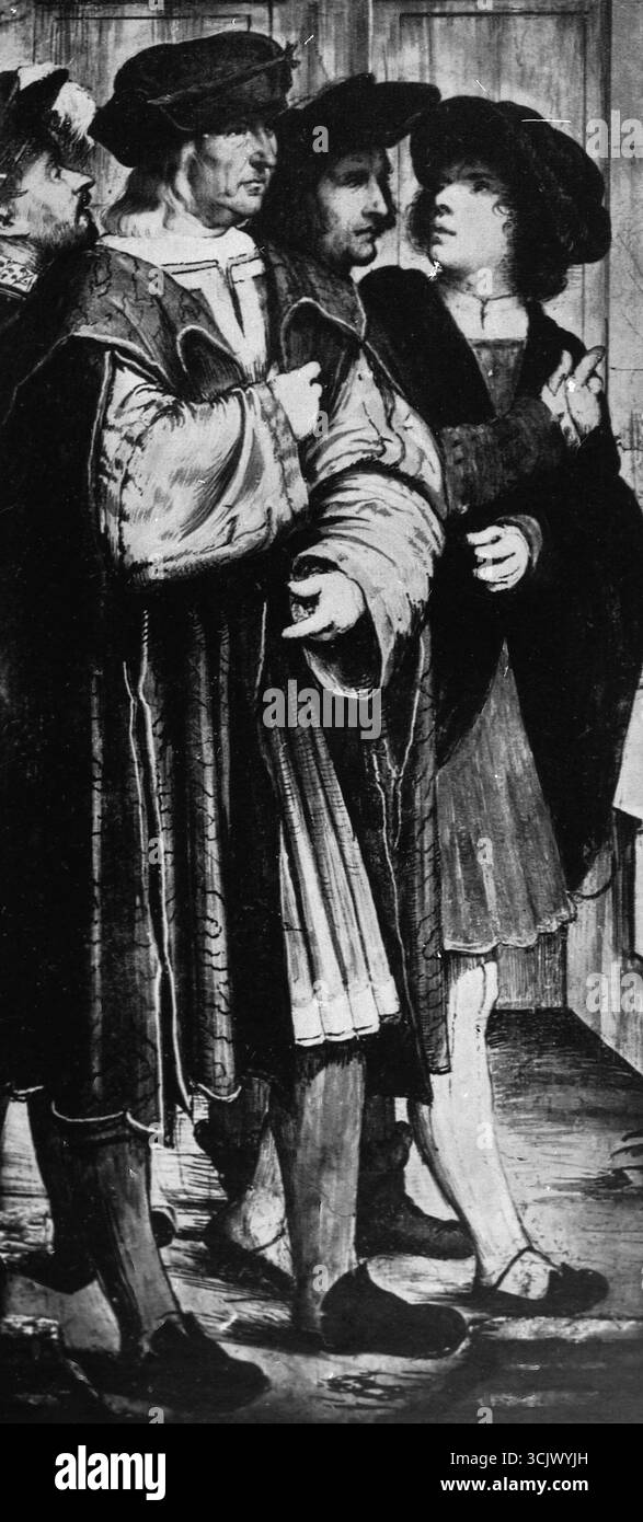 Trois figures, détail de la peinture Ecce Homo, fresque de l'artiste Romanino, Crémone, Italie 1500 Banque D'Images