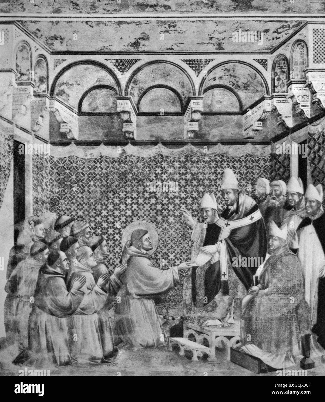 Le pape Innocent III et la confirmation du règne de Saint François, peinture de l’artiste italien Giotto, assise, Italie des années 1200 Banque D'Images