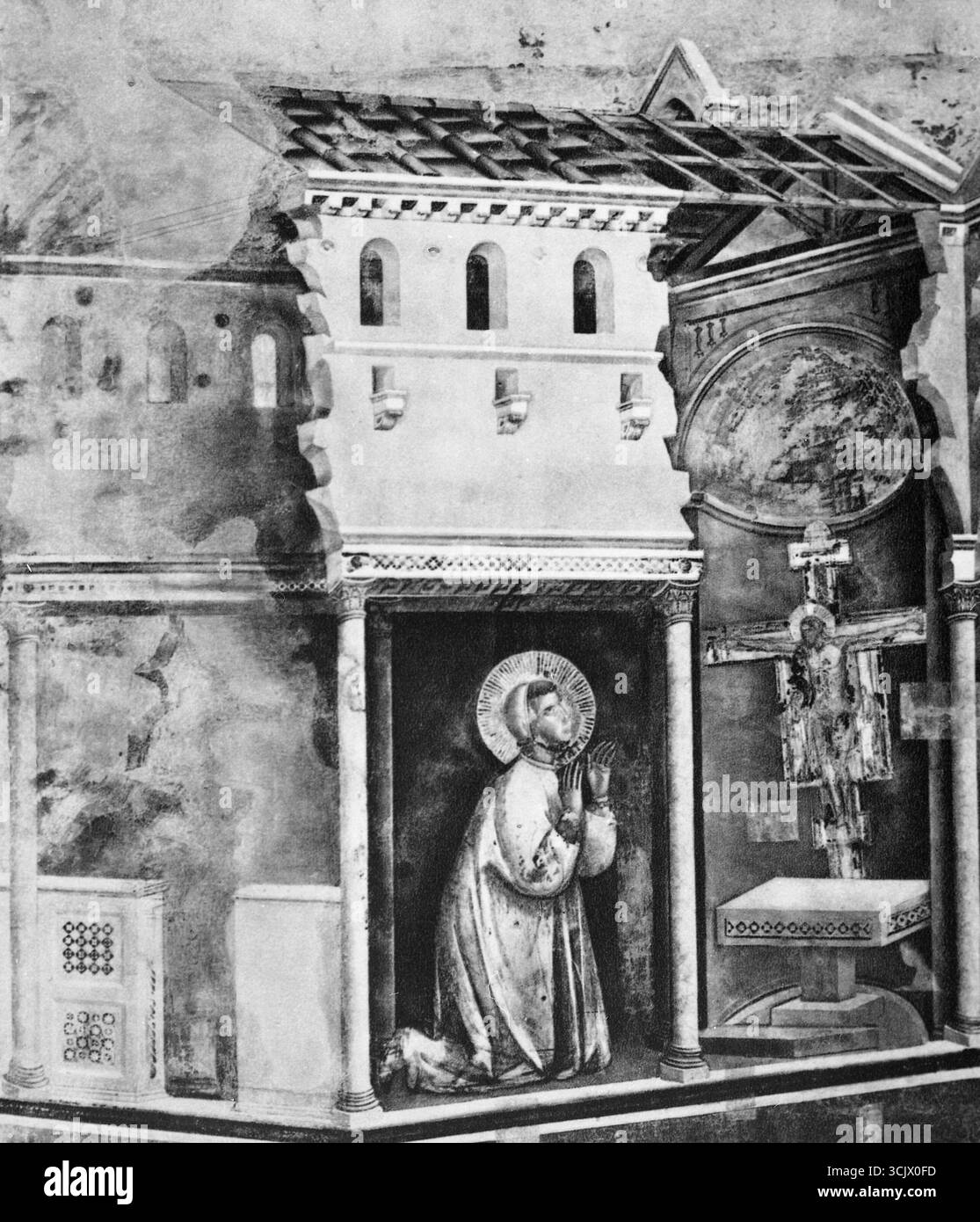 Saint François parle avec la croix de Saint Damien, assise, Italie, peinture de l'artiste italien Giotto, assise, Italie des années 1200 Banque D'Images