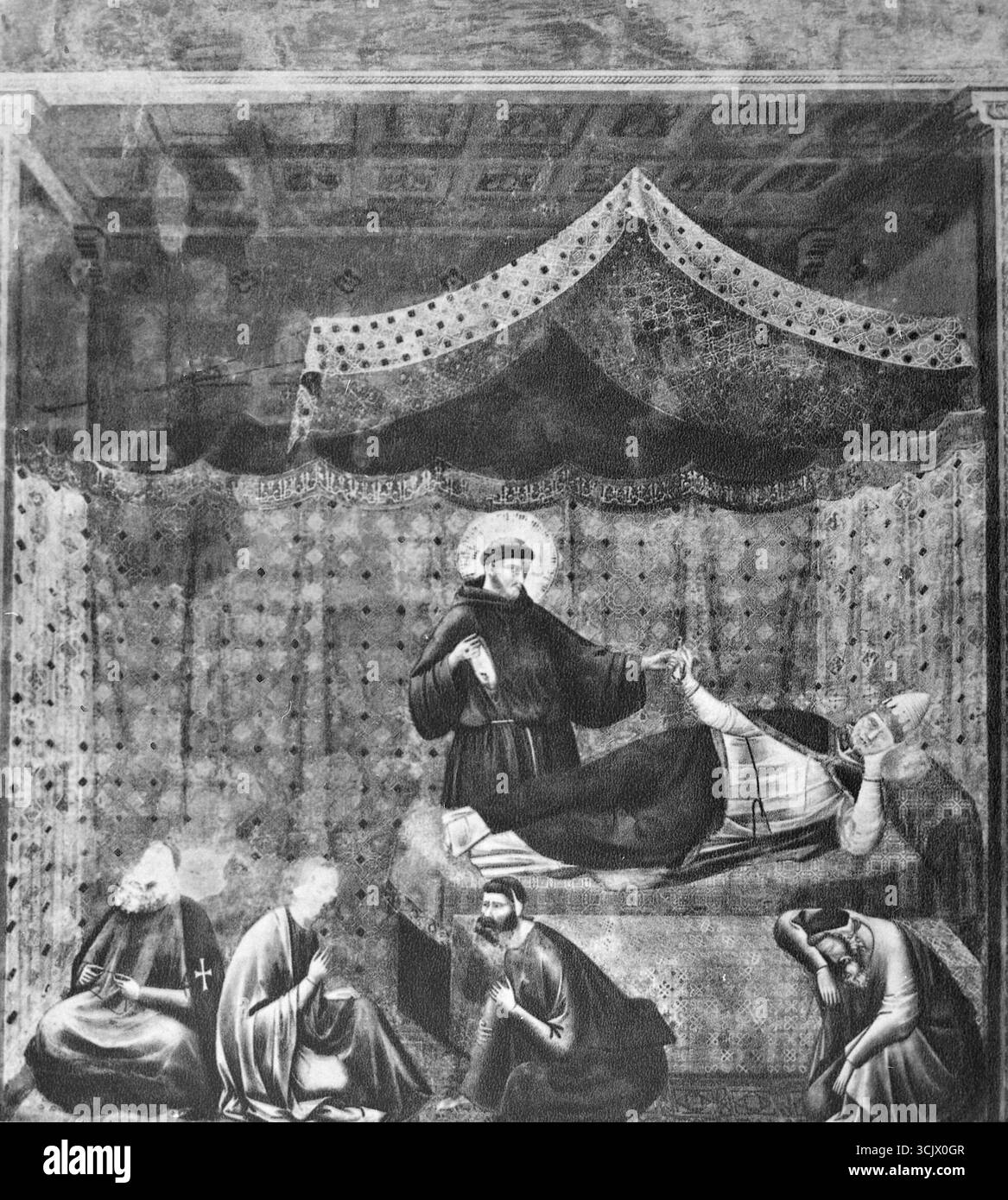 Saint François apparaît au pape Grégoire IX, peinture de l'artiste italien Giotto, assise, Italie des années 1200 Banque D'Images