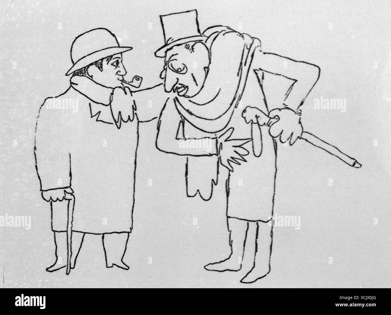 Peintre espagnol Pablo Picasso et compositeur russe Igor Stravinsky, dessin de l'artiste français Jean Cocteau, 1925 Banque D'Images