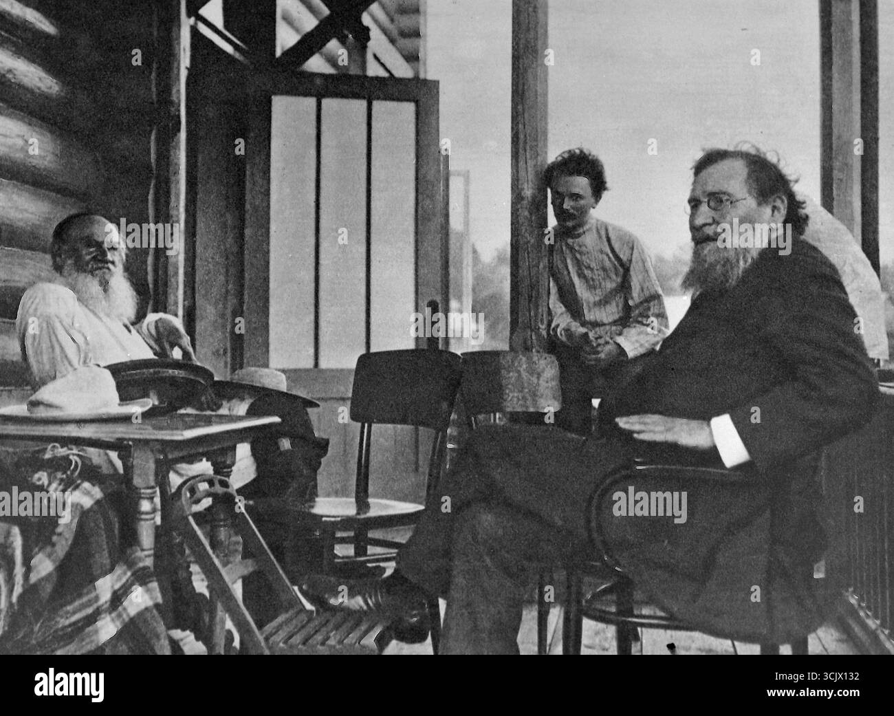 Romancier russe Leo Tolstoï, Mechnikov, et Goldenweiser, Calves, Russie 1909 Banque D'Images