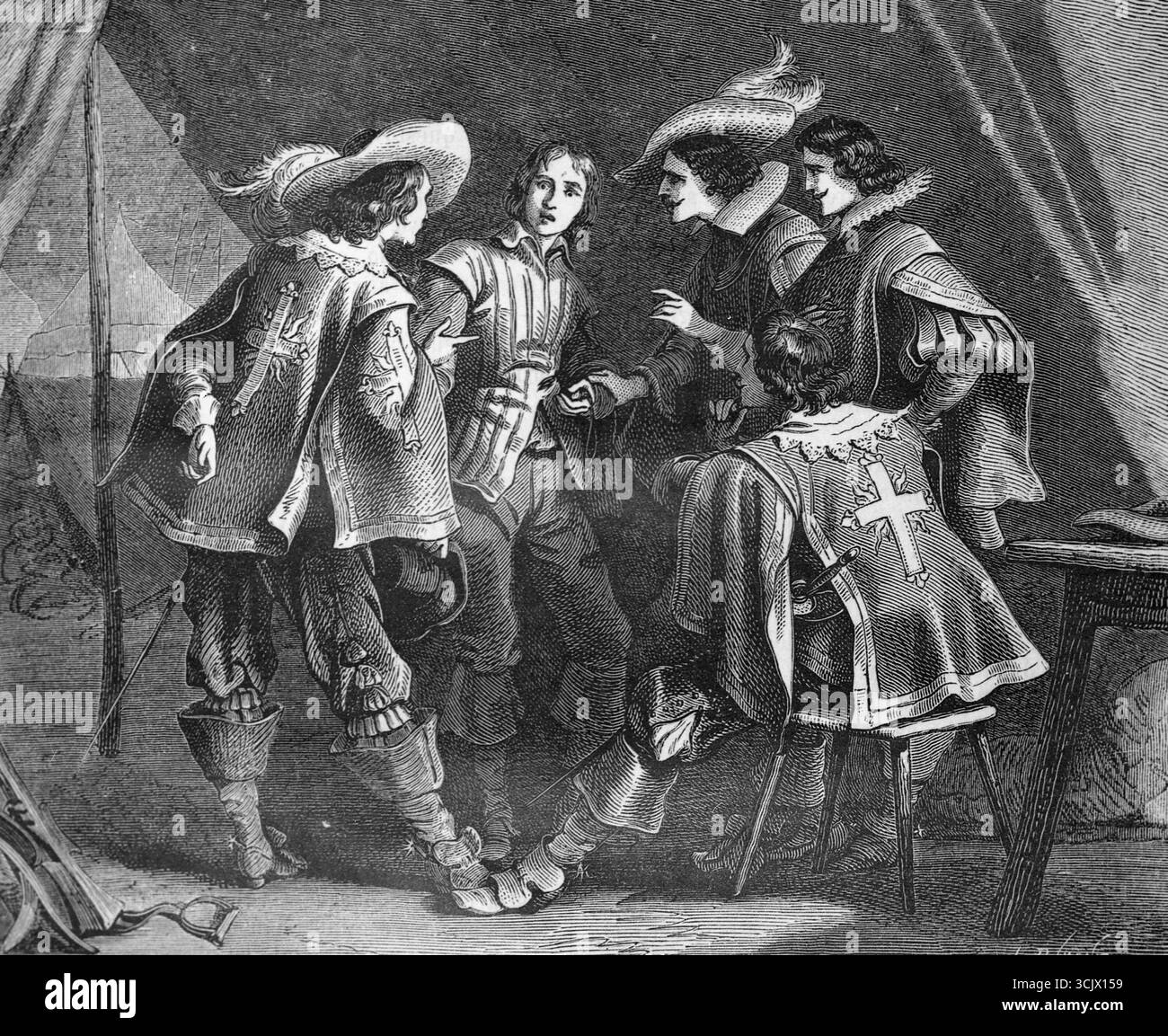 Les trois mousquetaires, illustration pour le livre d'Alexandre Dumas de l'artiste français Philippoteaux, années 1860 Banque D'Images