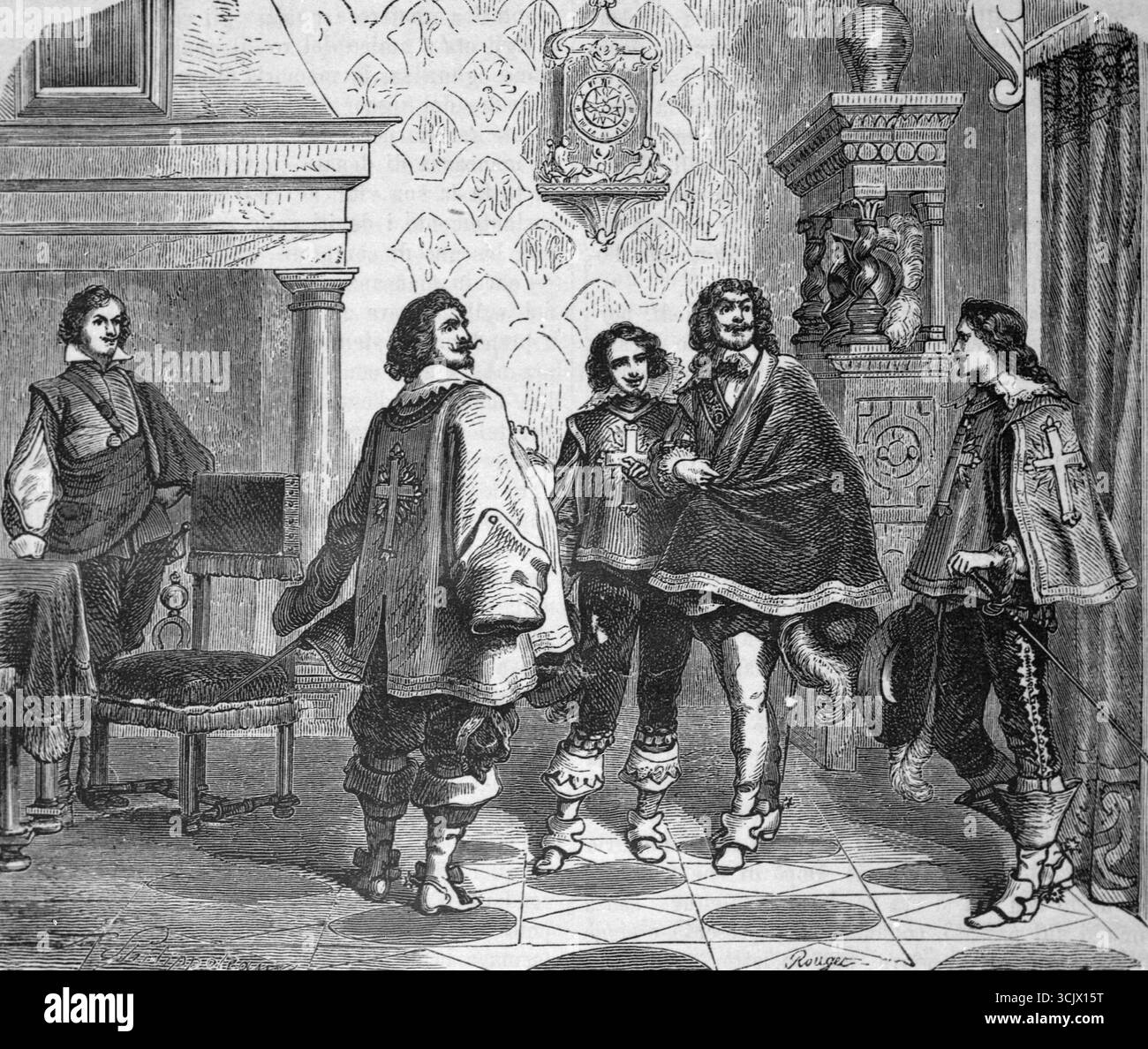 Les trois mousquetaires, illustration pour le livre d'Alexandre Dumas de l'artiste français Philippoteaux, années 1860 Banque D'Images
