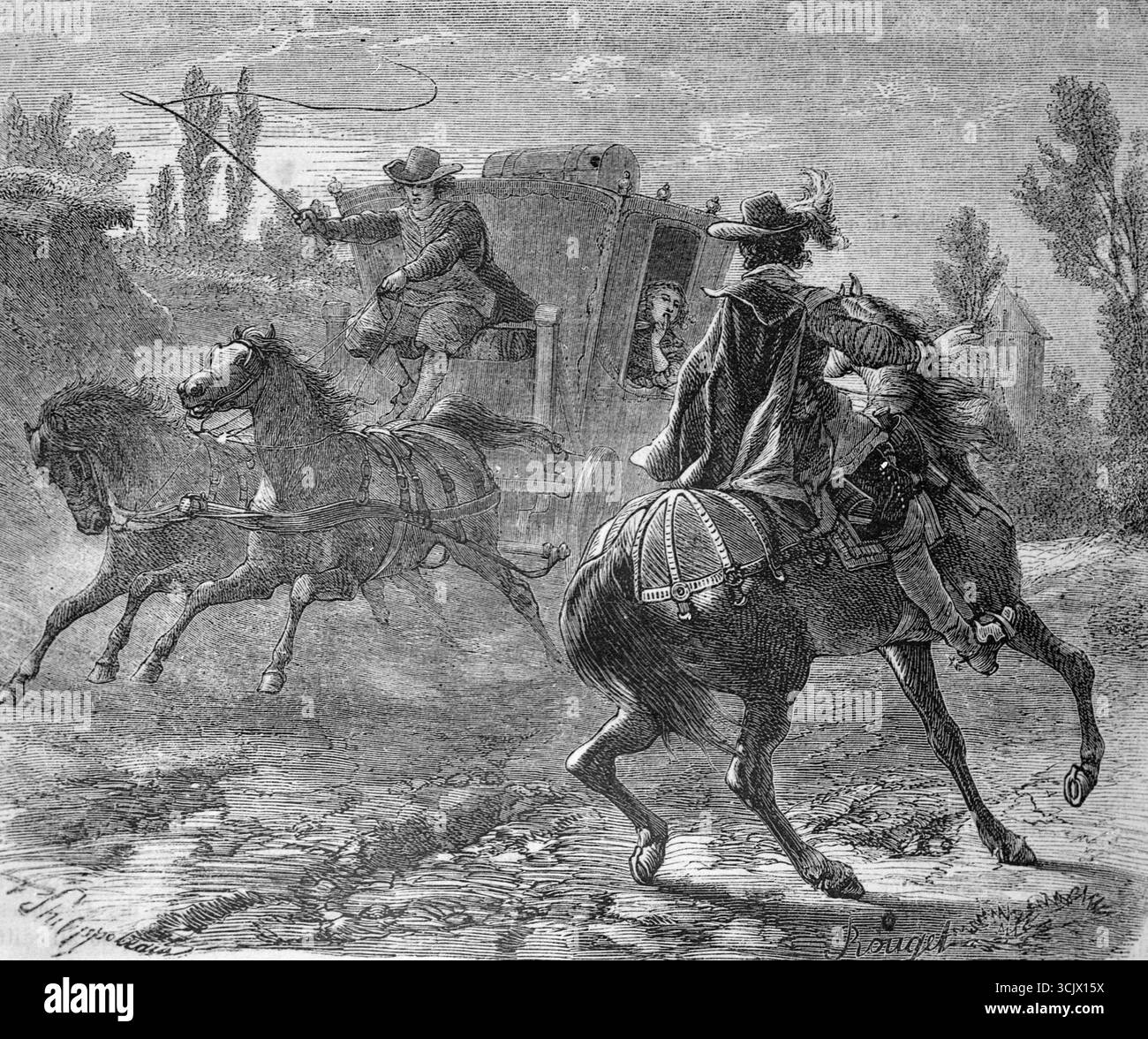 Les trois mousquetaires, illustration pour le livre d'Alexandre Dumas de l'artiste français Philippoteaux, années 1860 Banque D'Images