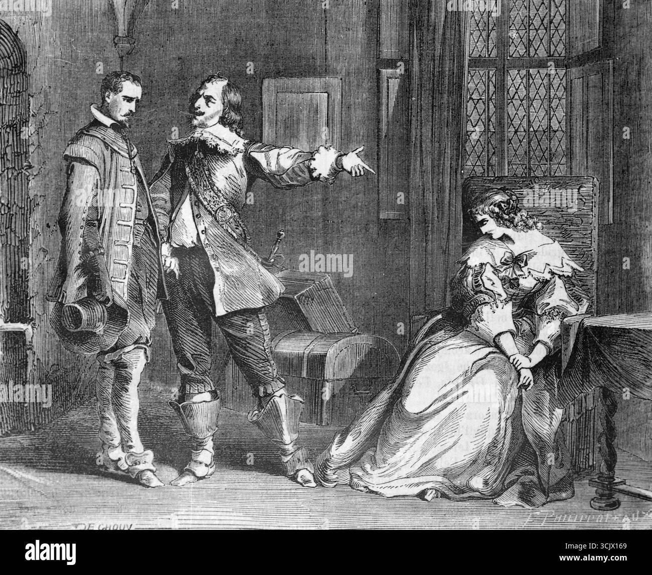 Les trois mousquetaires, illustration pour le livre d'Alexandre Dumas de l'artiste français Philippoteaux, années 1860 Banque D'Images
