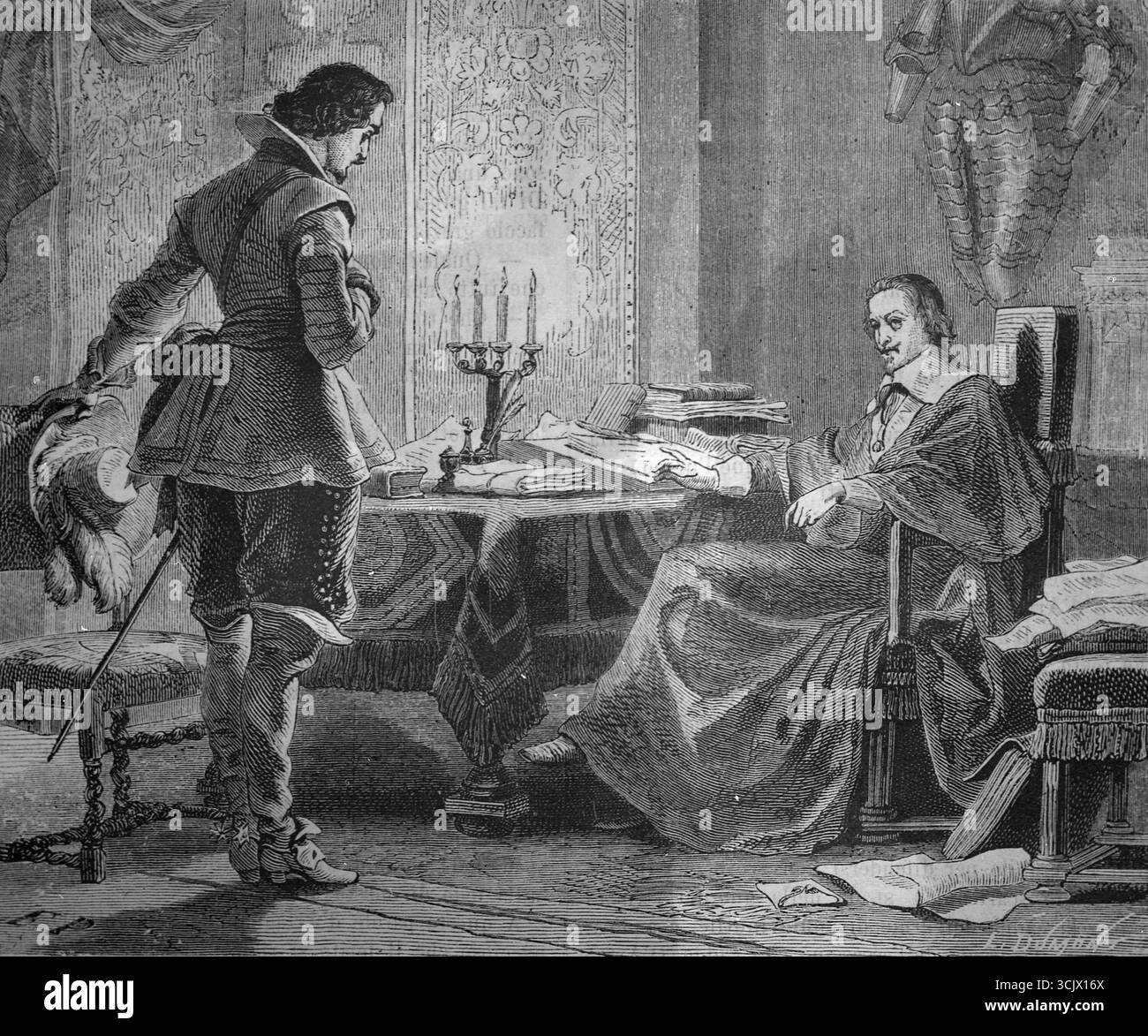 Les trois mousquetaires, illustration pour le livre d'Alexandre Dumas de l'artiste français Philippoteaux, années 1860 Banque D'Images