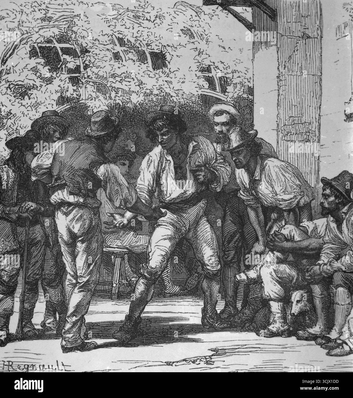 Peuple romain jouant morra, illustration, France des années 1870 Banque D'Images