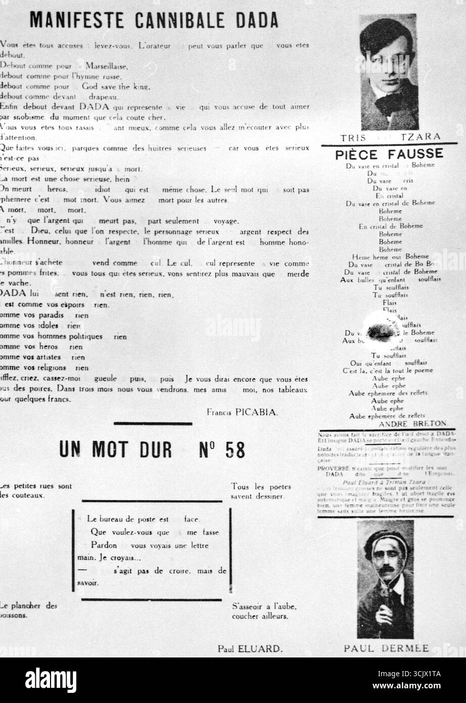 Manifeste cannibale du Dadaïste, à Dadaphone, Paris, France 1920 Banque D'Images