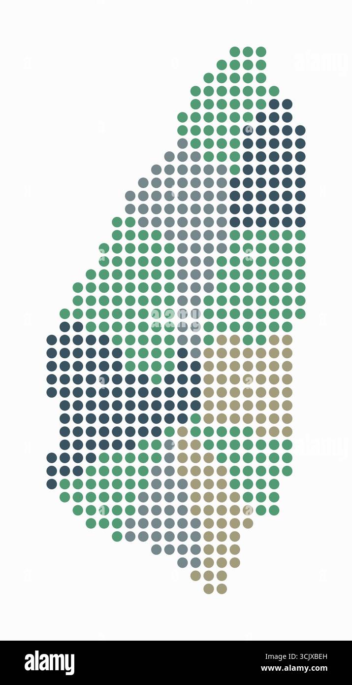 Carte en pointillés de Sainte-Lucie. Carte de style numérique du pays sur fond blanc. Forme de Sainte-Lucie avec des points circulaires. Style de points colorés. Illustration de Vecteur