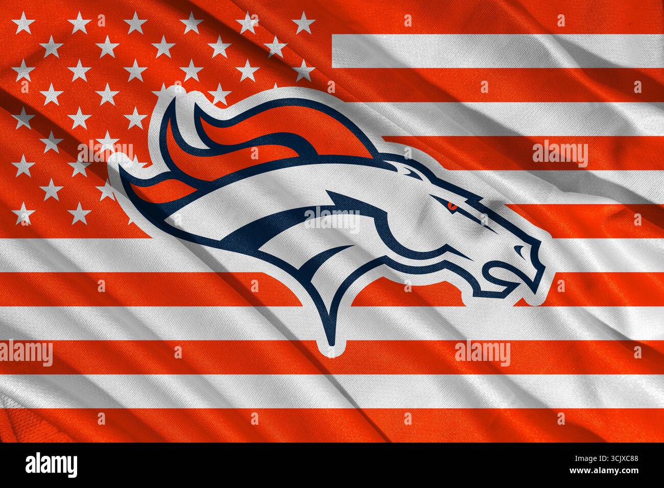Pringsewu, Lampung ; 9 septembre 2025 ; le logo des Broncos de Denver est membre de l'American Football Conference West. NFL États-Unis. Banque D'Images