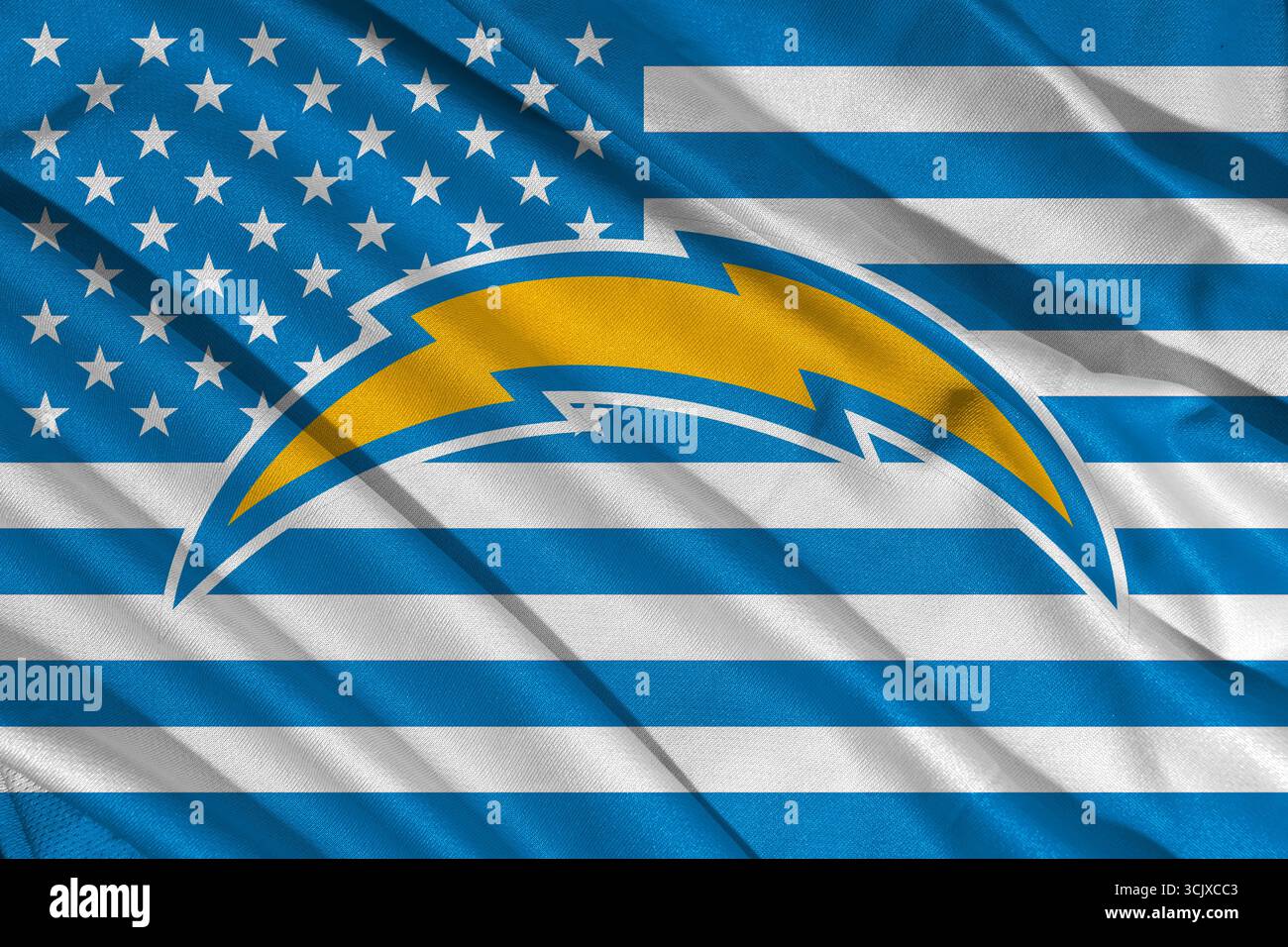Pringsewu, Lampung ; 9 septembre 2025 ; le logo des Los Angeles Chargers est membre de l'American Football Conference West. NFL États-Unis. Banque D'Images
