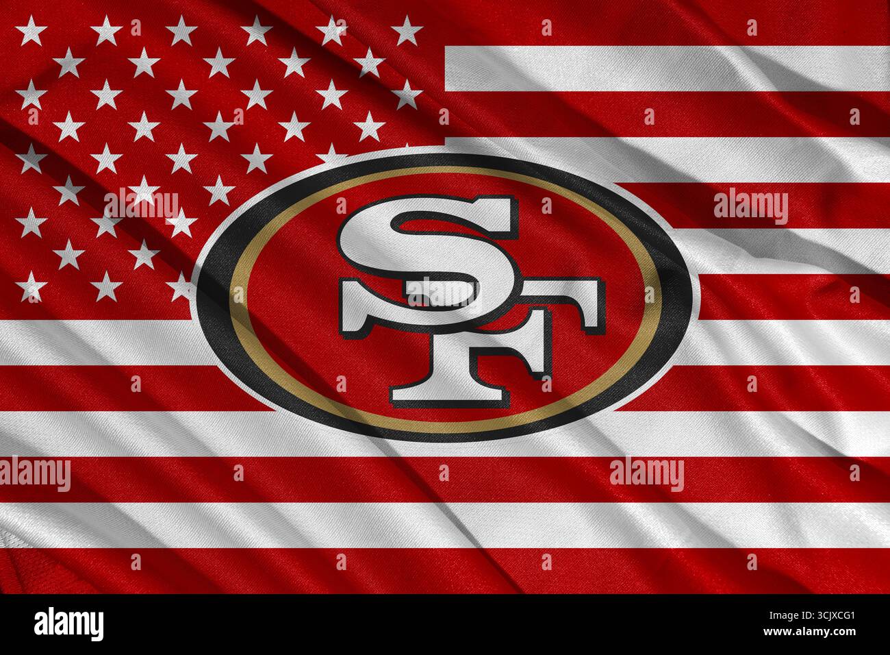 Pringsewu, Lampung ; 9 septembre 2025 ; le logo des 49ers de San Francisco est membre de l'American Football Conference West. NFL États-Unis. Banque D'Images