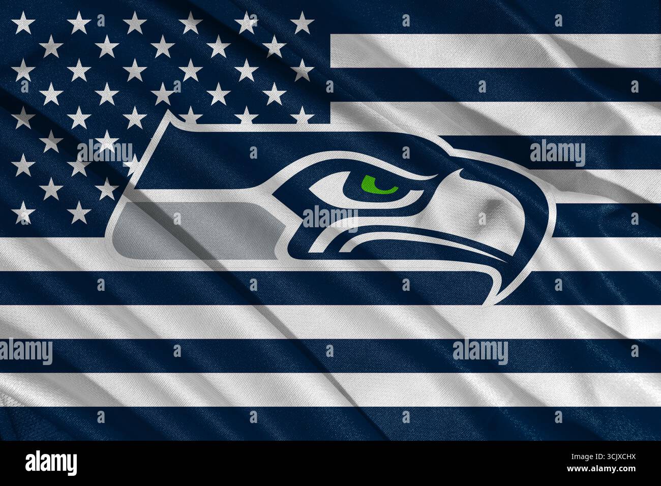 Pringsewu, Lampung ; 9 septembre 2025 ; le logo des Seattle Seahawks est membre de l'American Football Conference West. NFL États-Unis. Banque D'Images