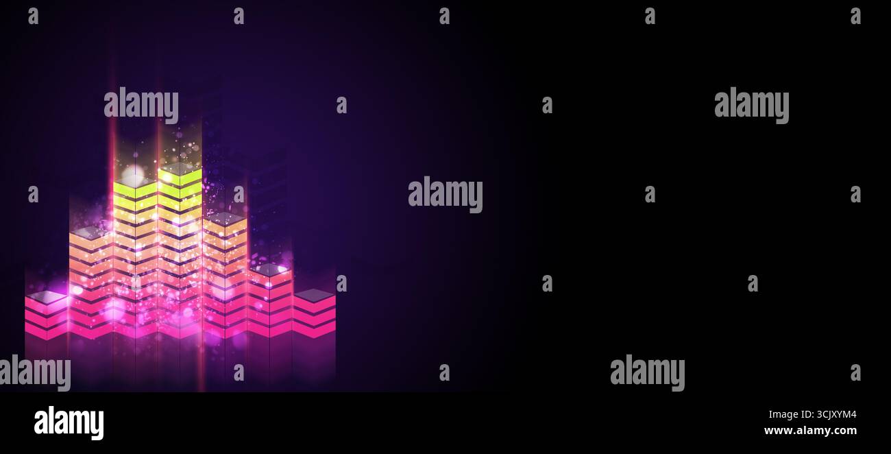 bannière rétro d'égaliseur de musique couleur néon. affiche musicale pour les événements de fête de synthpop et de vague rétro Banque D'Images