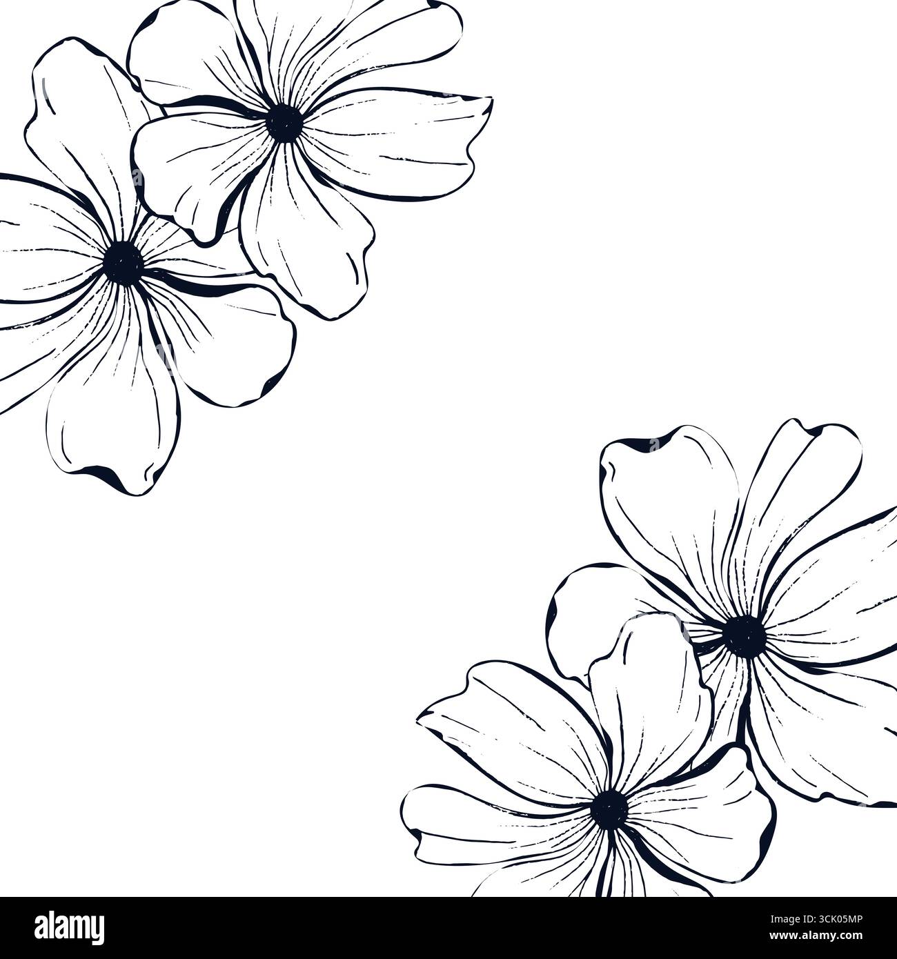 Bannière de fleurs pour carte ou invitations. Bouton de coquelicots d'art au trait, illustration dessinée à la main. Illustration de Vecteur