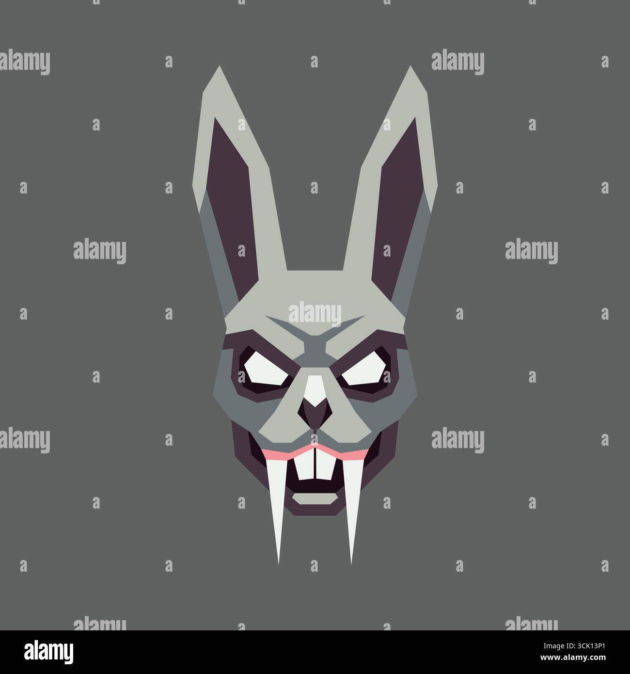 Art vectoriel de visage de monstre crâne de lapin effrayant sur fond gris foncé Illustration de Vecteur