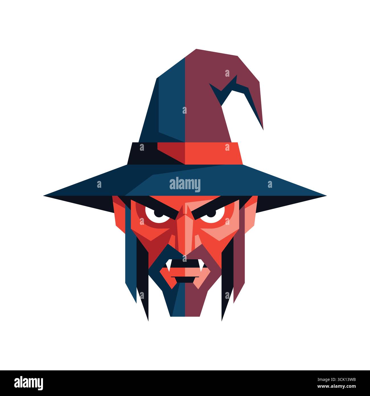Art vectoriel de visage de sorcier effrayant sur fond blanc Illustration de Vecteur