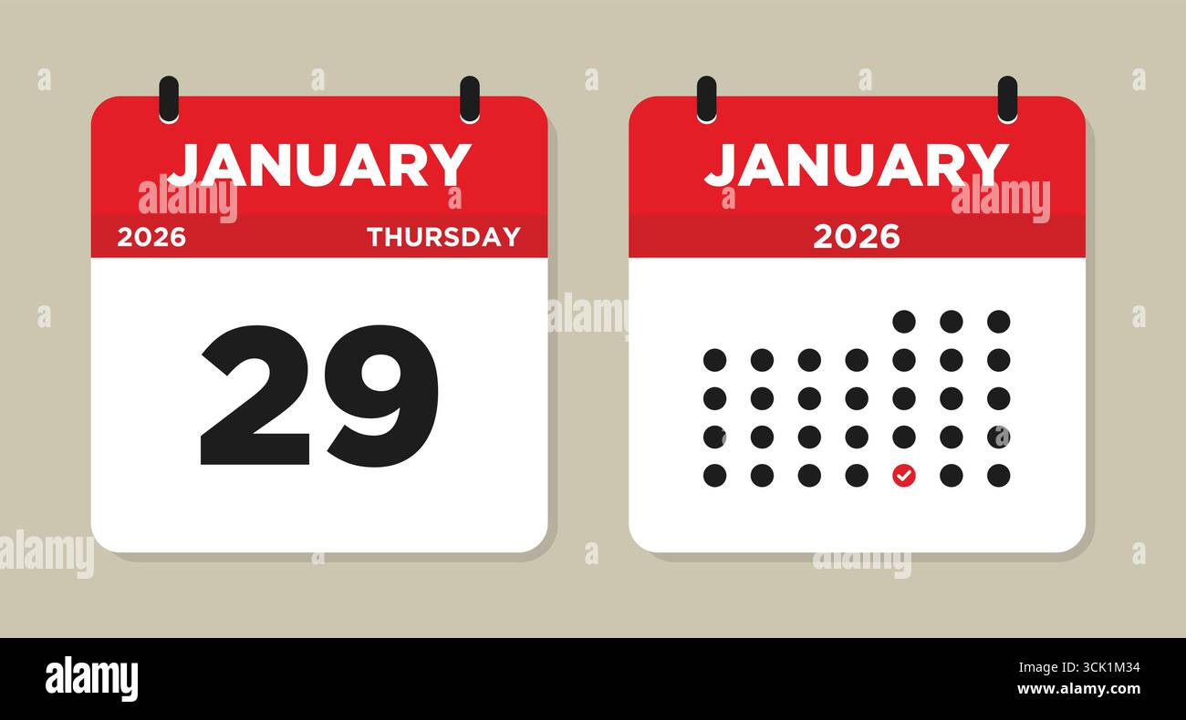 Illustration vectorielle du calendrier de janvier 29 2026. page du calendrier de janvier 29. Calendrier journalier avec date janvier 29. La semaine commence le dimanche Illustration de Vecteur