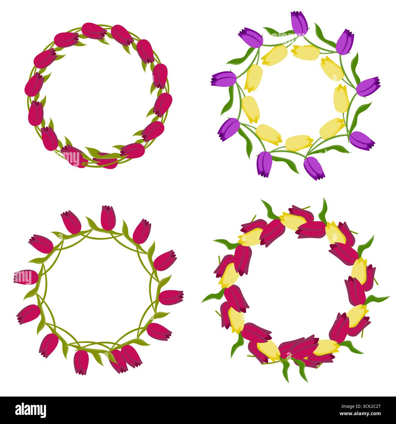 Ensemble de couronnes de tulipes. Élément floral pour votre design. Illustration vectorielle isolée sur fond blanc. Illustration de Vecteur Ensemble de couronnes de tulipes. Élément floral pour votre design. Illustration vectorielle isolée sur fond blanc. Illustration de Vecteur