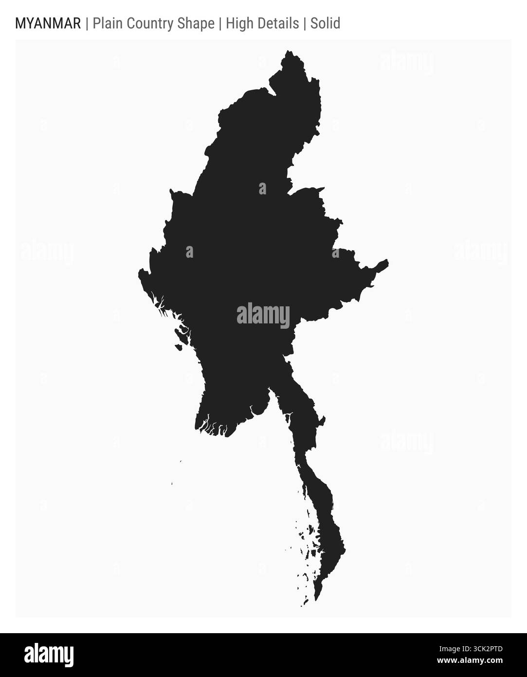 Carte du pays de la plaine du Myanmar. Détails élevés. Style Uni. Forme du Myanmar. Illustration vectorielle. Illustration de Vecteur