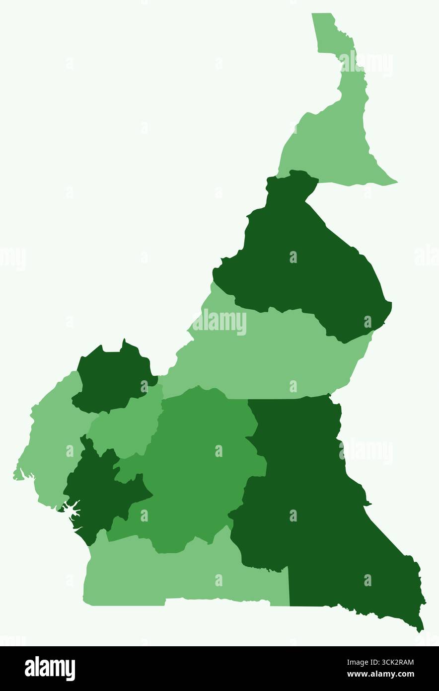 Carte du Cameroun avec les régions. Juste une carte de frontière de pays simple avec division de région. Palette de couleurs vertes. Illustration de Vecteur