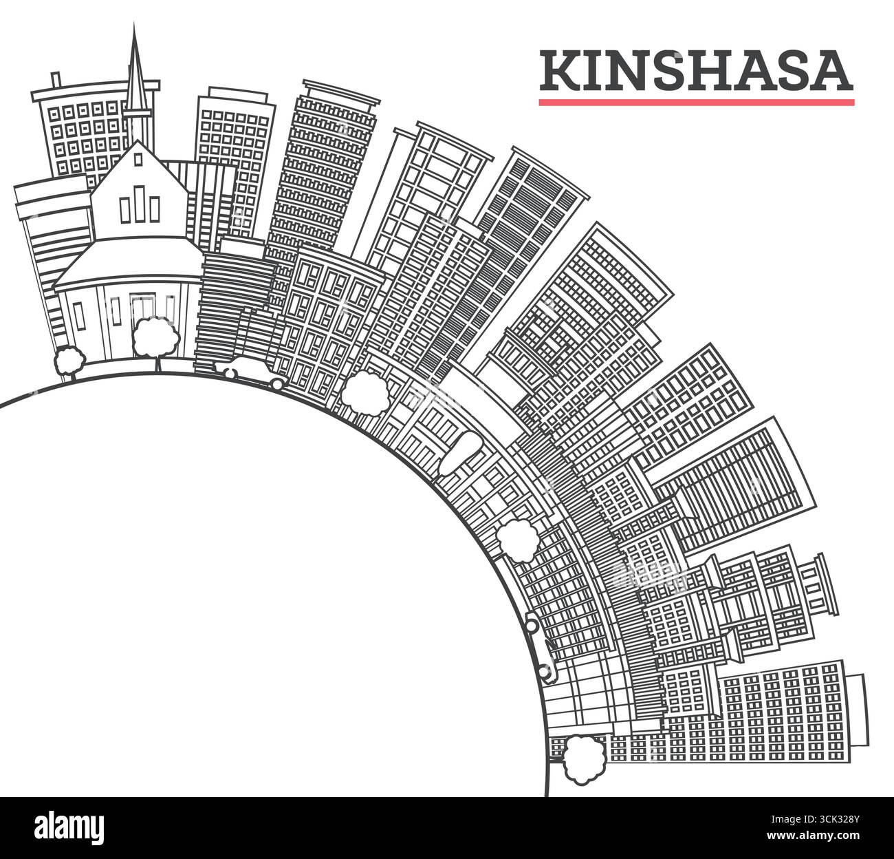 Aperçu de Kinshasa Congo Skyline avec bâtiments modernes et historiques isolés sur blanc. Illustration vectorielle. Kinshasa Afrique Cityscape avec Landmark Illustration de Vecteur